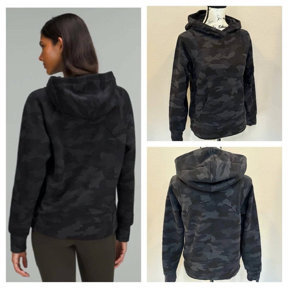Lululemon Loungeful Hoodie Fleece Sweatshirt Heritage Camo Deep Coal Black sz 4